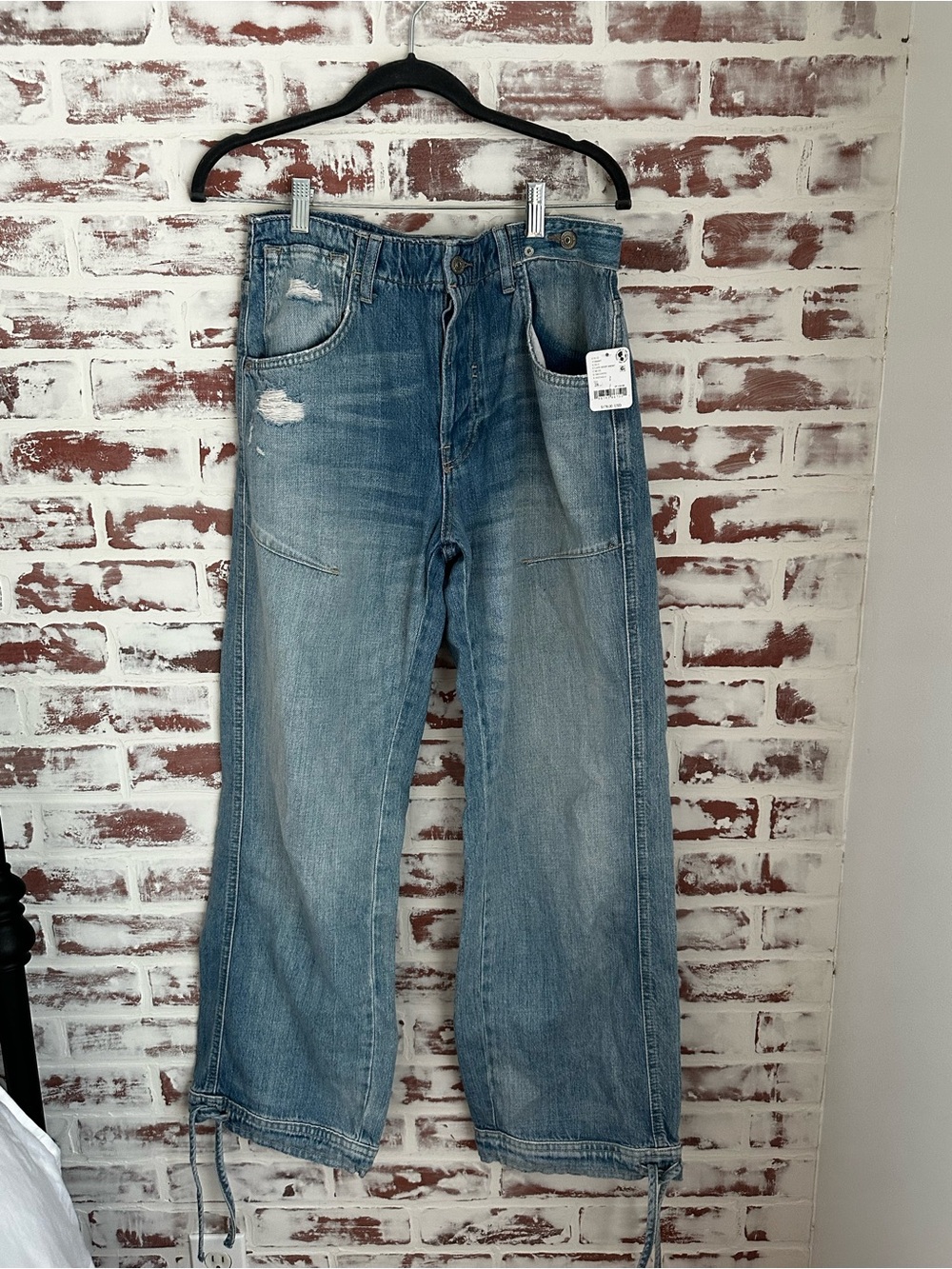 Free People Don’t Wait Ip Baggy Light Blue Wide-Leg Women’s Jeans - Picture 3 of 10